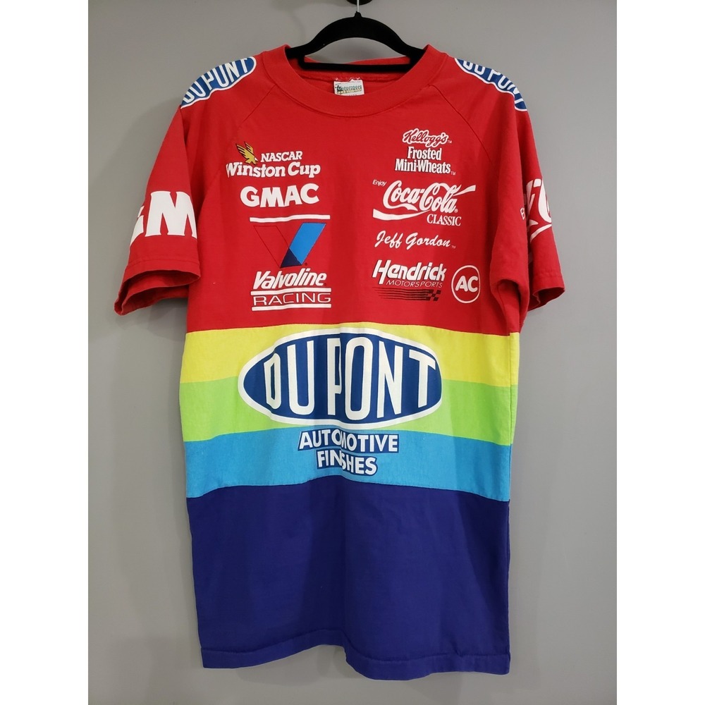 Vintage 90s Jeff Gordon DuPont Rainbow NASCAR Winston Cup Racing TShirt Made USA
